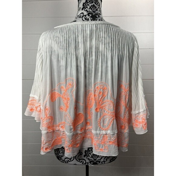 Poupette St. Barth Top Womens One Size Embroidered Viscose Tropical Peach& White - Picture 8 of 13